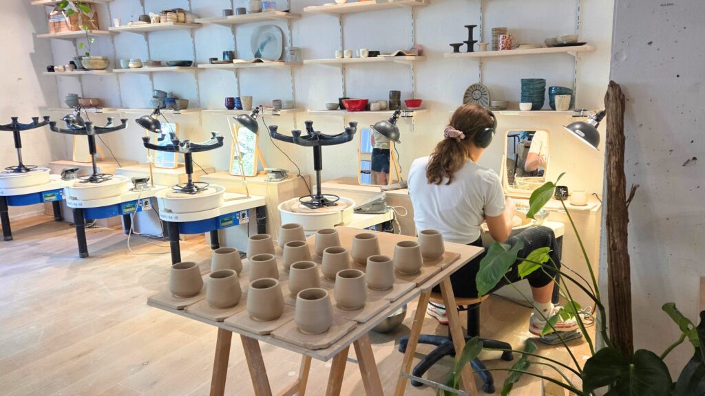 ceramic pottery teacher, yolanda, throwing at the wheel at zurich db pottery studio