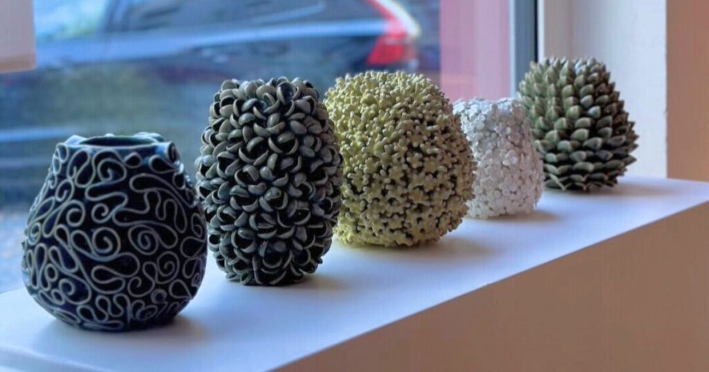 Five handmade ceramic vases by Zurich db pottery studio member Nele Eckstein