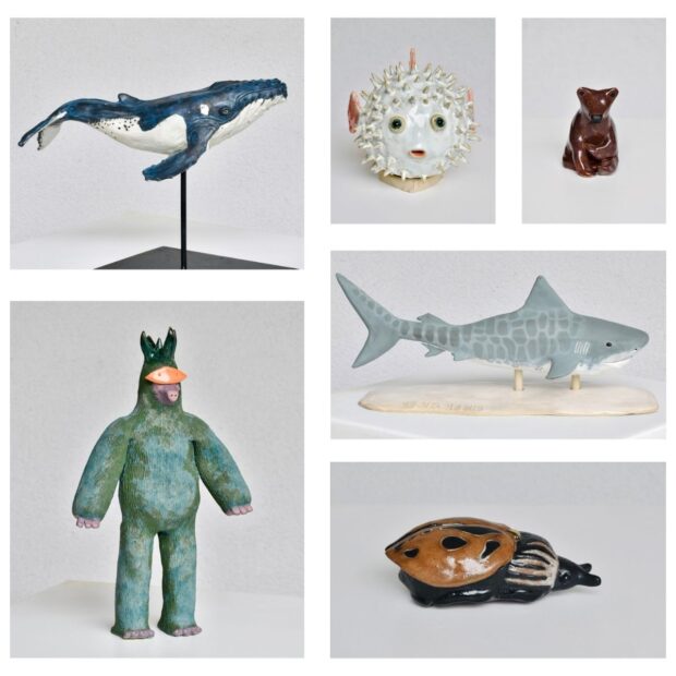 Feature blog post image of a picture collage of 6 different animals - a whale, puffer fish, bear, shark, beatle, and monster