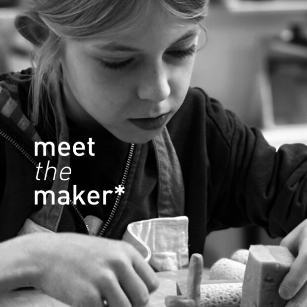 Meet the Maker* Moritz Popp black and white photo of him focused on making his monster hooks