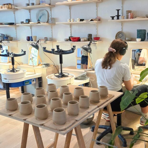 ceramic pottery teacher, yolanda, throwing at the wheel at zurich db pottery studio